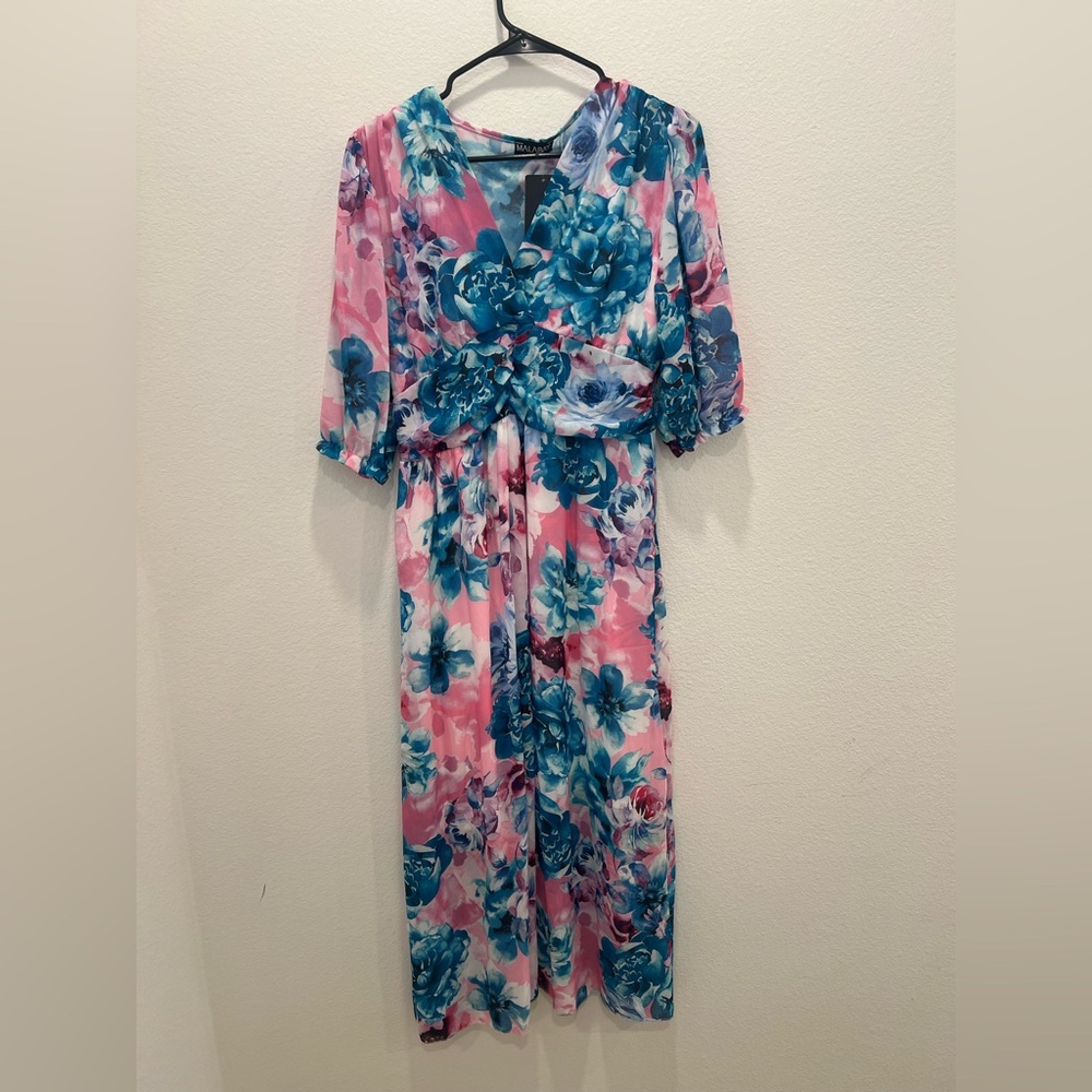 Floral Maxi Dress in Pink & Teal